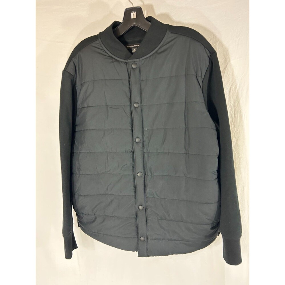 Banana Republic Basketball Bomber Jacket Men's Large L Black Quilted Long Sleeve
